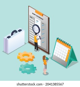 Shift schedule 3d isometric vector illustration concept for banner, website, landing page, ads, flyer