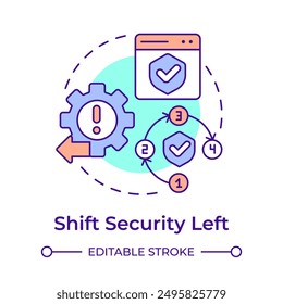 Shift security left multi color concept icon. Software development methodology, cybersecurity. Round shape line illustration. Abstract idea. Graphic design. Easy to use in infographic, presentation