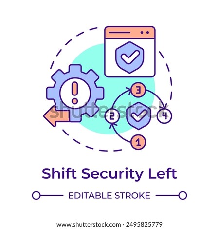 Shift security left multi color concept icon. Software development methodology, cybersecurity. Round shape line illustration. Abstract idea. Graphic design. Easy to use in infographic, presentation