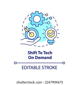 Shift to tech on demand concept icon. IoT optimization. Cloud computing trends abstract idea thin line illustration. Isolated outline drawing. Editable stroke. Arial, Myriad Pro-Bold fonts used