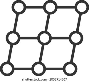 Umgebaute Rasterknoten-Symbol mit flachem Stil. Einzeln Vektorgrafik verschobene Gitterknoten Symbol Bild, einfacher Stil.