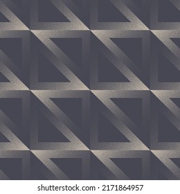 Shifted Square Grid Angular Seamless Pattern Vector Stippled Abstract Background. Triangles Geometric Structure Grain Texture Repetitive Gray Wallpaper. Halftone Art Futuristic Technology Illustration