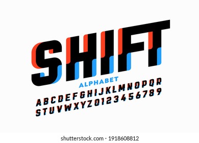 Shifted style font design, alphabet letters and numbers vector illustration