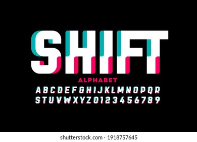 Shifted style font design, alphabet letters and numbers vector illustration