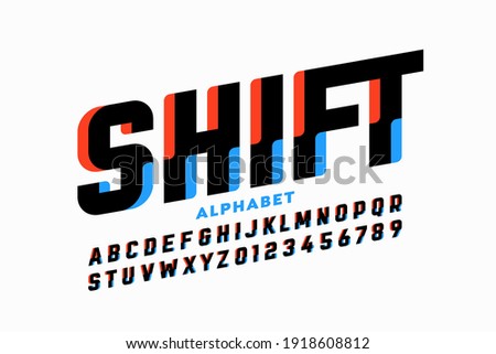 Shifted style font design, alphabet letters and numbers vector illustration