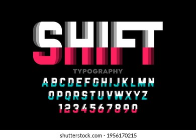 Shifted style font, typography design, alphabet letters and numbers vector illustration