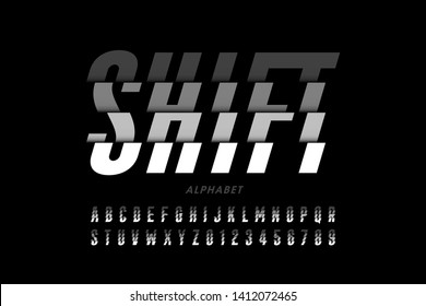 Shifted style modern font design, alphabet letters and numbers vector illustration