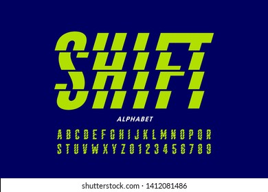 Shifted style modern font design, alphabet letters and numbers vector illustration