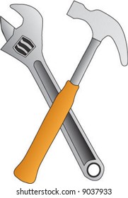 Shifting spanner (wrench) and Claw Hammer - isolated