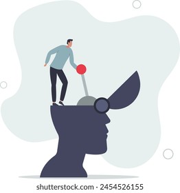 shifting or switch gear on human brain.flat vector illustration.