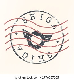 Shiga, Japan Stamp Postal. Silhouette Seal. Flag Passport Round Design. Vector Icon. Design Retro Travel. National Symbol.