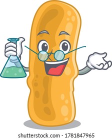 Shigella flexneri smart Professor Cartoon design style working with glass tube