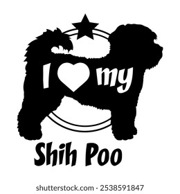 Shih Poo silueta del perro, me encanta mi perro, perro, razas de perro, logotipo, Vector, silueta, animal, ilustración, icono, signo, negro, mascota,