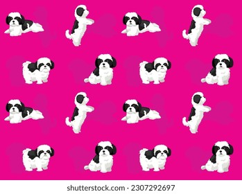 Shih Tzu Black Coat Dog Cute Cartoon Seamless Wallpaper Background
