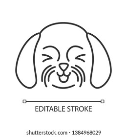 Shih Tzu cute kawaii linear character. Thin line icon. Dog with smiling muzzle. Animal with squinting eyes. Domestic doggie with tongue out. Vector isolated outline illustration. Editable stroke