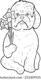 Shih Tzu Daffodil Flower Animal Vector Graphic Art Illustration