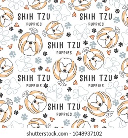 Shih Tzu : Dog breed collection : Seamless Pattern : Vector Illustration