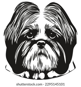 Shih Tzu dog hand drawn logo line art vector drawing black   white pets illustration
