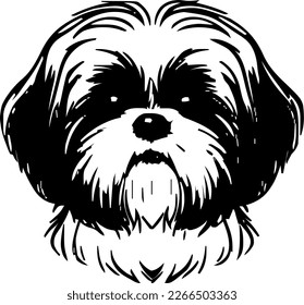 Shih Tzu, dog head, vector illustration, black color, vector image