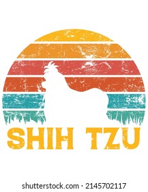 Shih Tzu Retro Vintage Sunset T-shirt Design template, Shih Tzu on Board, Car Window Sticker, POD, cover, Isolated white background, White Dog Silhouette Gift for Shih Tzu Lover