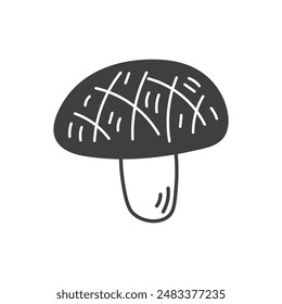 Shiitake Japanese Mushroom Doodle icon. Hand drawn Asian food ingredient symbol. Forest fungus sketch. Outline vector illustration