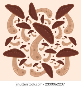 Ilustración vectorial plana de hongos shiitake. Dibujo vectorial de la planta de setas del shiitake para diseño gráfico y elemento decorativo