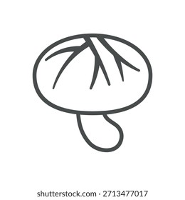 Shiitake Pilz Symbol. Dünne Linie Illustration eines ganzen Shiitake mit strukturierter Mütze und Stiel, Symbolisierung essbarer Pilze, herzhafte asiatische Küche und medizinisches Superfood. Isolierte Vektorgrafik-Umrissanzeige.
