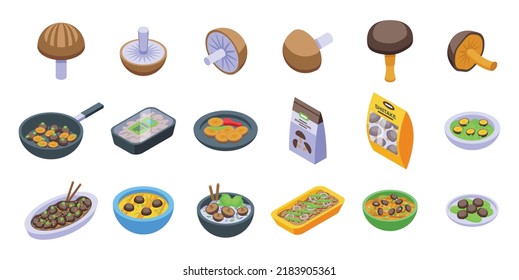 Shiitake mushroom icons set isometric vector. Plant fungus. Botanic food