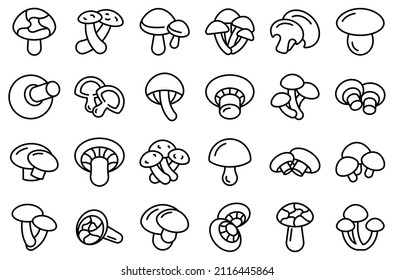 Shiitake mushroom icons set outline vector. Autumn plant. Botanic food