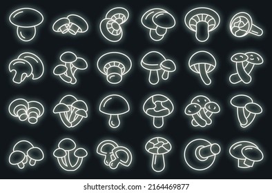 Shiitake mushroom icons set outline vector. Autumn plant. Botanic food vector neon