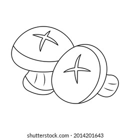 Shiitake mushroom vector cartoon isolated on white background. Cute vegetable cartoon coloring page.