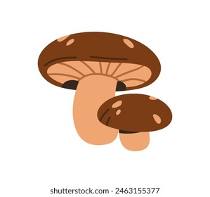 Shiitake mushrooms. Fungi of different size, big and small. Edible fresh organic natural forest food. Autumn fall fungus family. Flat graphic vector illustration isolated on white background