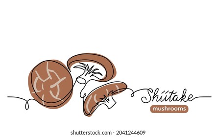 Shiitake mushrooms one line art drawing. Simple vector line illustration with lettering shiitake mushrooms.