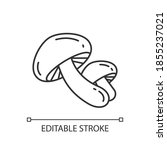 Shiitake mushrooms pixel perfect linear icon. Organic foods components. Eco meal preparation. Thin line customizable illustration. Contour symbol. Vector isolated outline drawing. Editable stroke