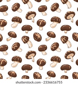 Papel tapiz shiitake. Patrón de hongos sin foco. Impresión de comida vectorial. Cosecha otoñal. Alimentos saludables para la dieta vegetariana, vegetariana. Diseño de tejido proteína alternativa comestible. ingrediente del hongo gourmet en bruto