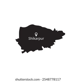 Mapa de Shikarpur em preto e branco com ícone de localização