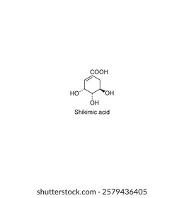 Shikimic acid skeletal structure.Cyclohexene Tertiary Alcohol compound schematic illustration. Simple diagram, chemical structure.