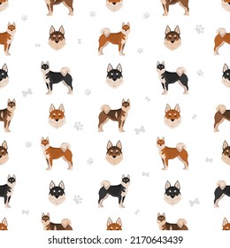 Shikoku dog coat colors, different poses seamless pattern.  Vector illustration