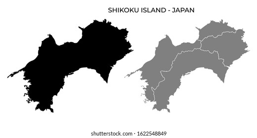 Shikoku Island Japan Map Vector Black Silhouette