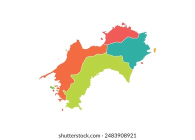 Shikoku map isolated modern colorful style. for website layouts, background, education, precise, customizable, Travel worldwide, map silhouette backdrop, earth geography, political, reports. 