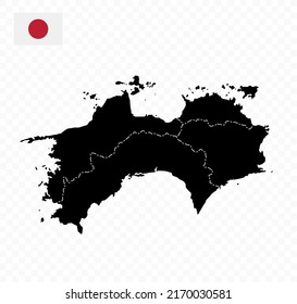 Shikoku Map. Map of Japan Prefecture. Black color. Vector illustration.