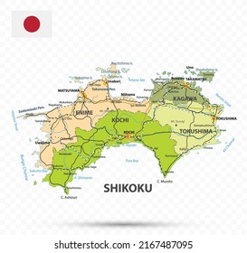 Shikoku Map. Map of Japan Prefecture. Vector illustration.