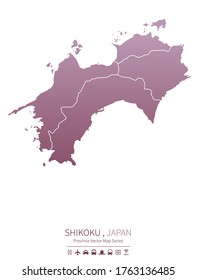 shikoku map. japan provinces vector map.