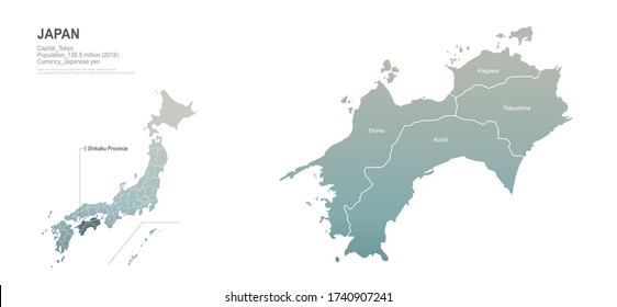 shikoku map. japan map series. vector map of japan provinces.