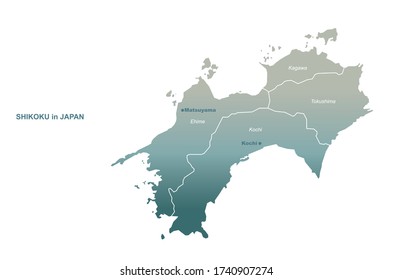 shikoku map. japan map series. vector map of japan provinces.