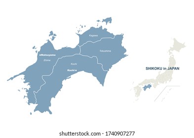 shikoku map. japan map series. vector map of japan provinces.