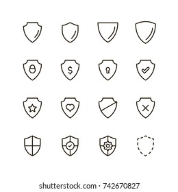 Shiled icon set. Collection of high quality outline graph protection in modern flat style. Black safety symbol for web design and mobile app on white background. security line logo.