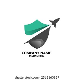 shiled plane logo design vector