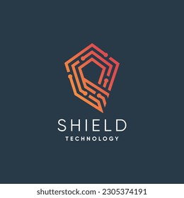 Shiled tech logo design vector with modern unique style