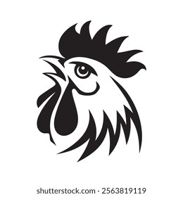 shilhouette the rooster head logo icon designe and white backgroun